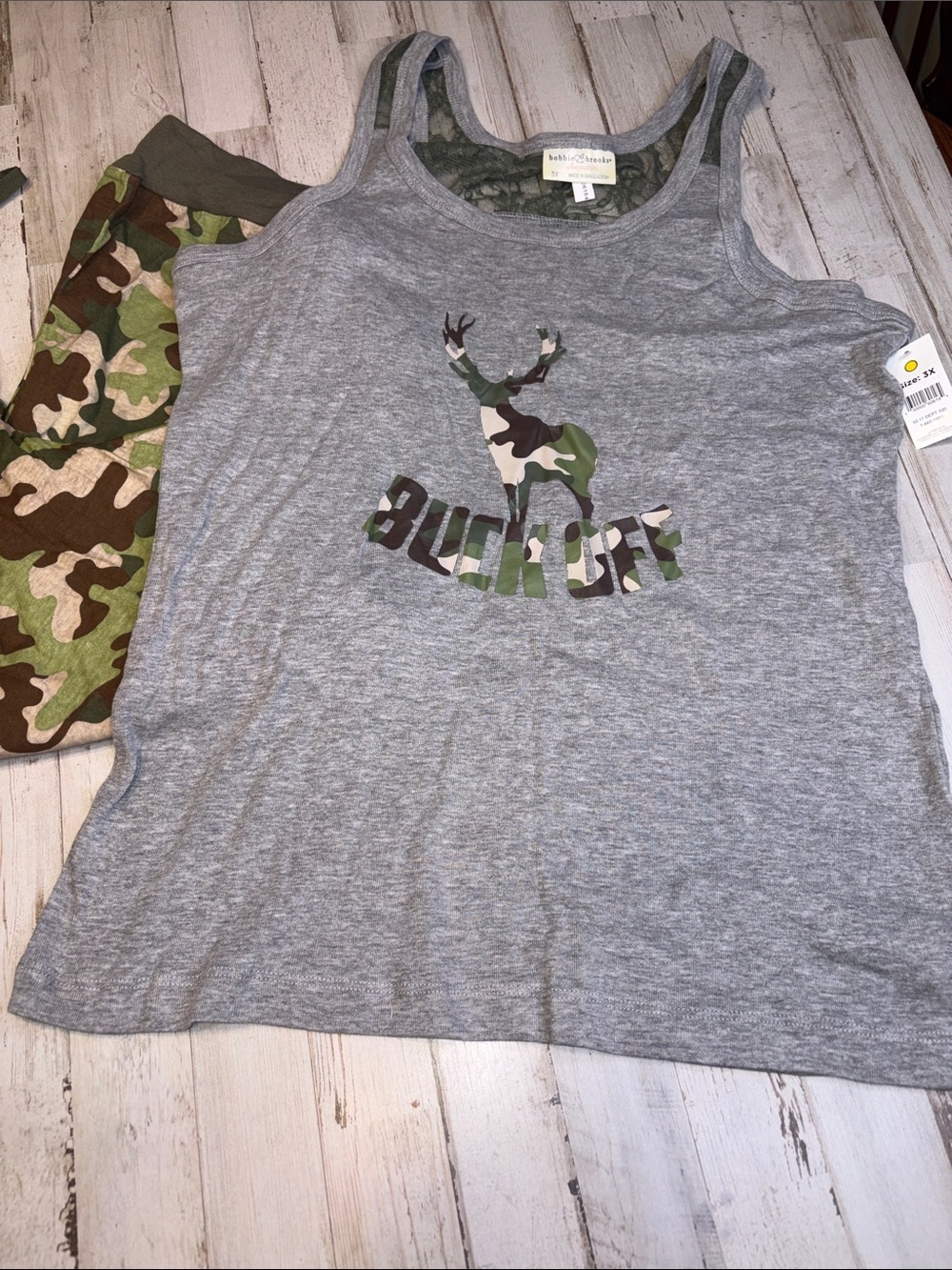 Bobbie Brooks Camo Deer Graphic Tank Top - Gray & Green Set 3X - Picture 4 of 17